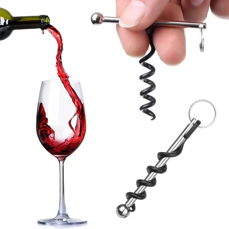 

Mini Pocket Red Wine Bottle Corkscrew Beer Cap Opener Keychain Key Ring Creative Multifunctional Stainless Steel Bottle Opener