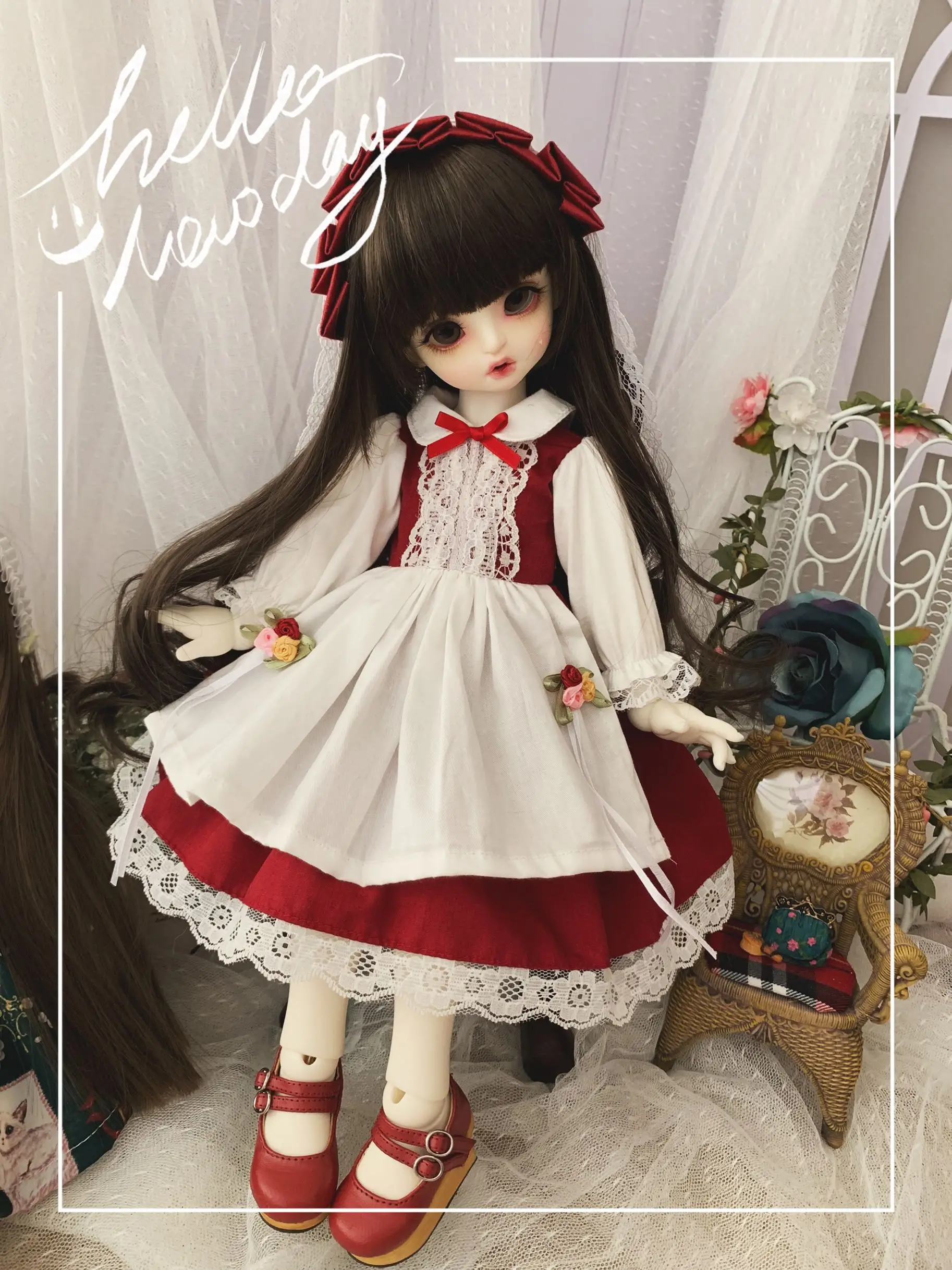 

1/6 1/4 1/3 шарнирное платье + заколки для волос кукла ретро платье красное и белое кружево для 1/3 1/4 1/6 BJD SD DD 1/6 Blyth аксессуары для кукол
