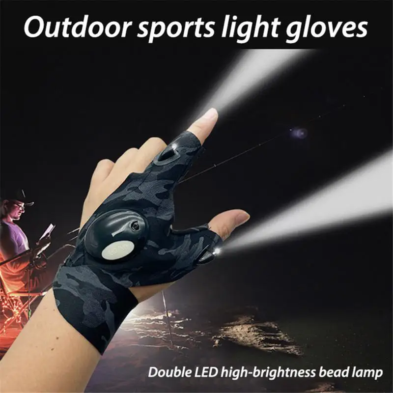 

4 Fingers Cut Fishing Gloves LED flashlight Tool for Men Anti-slip Outdoor Fishing Gloves Elasticity Glove Fishing Accessories