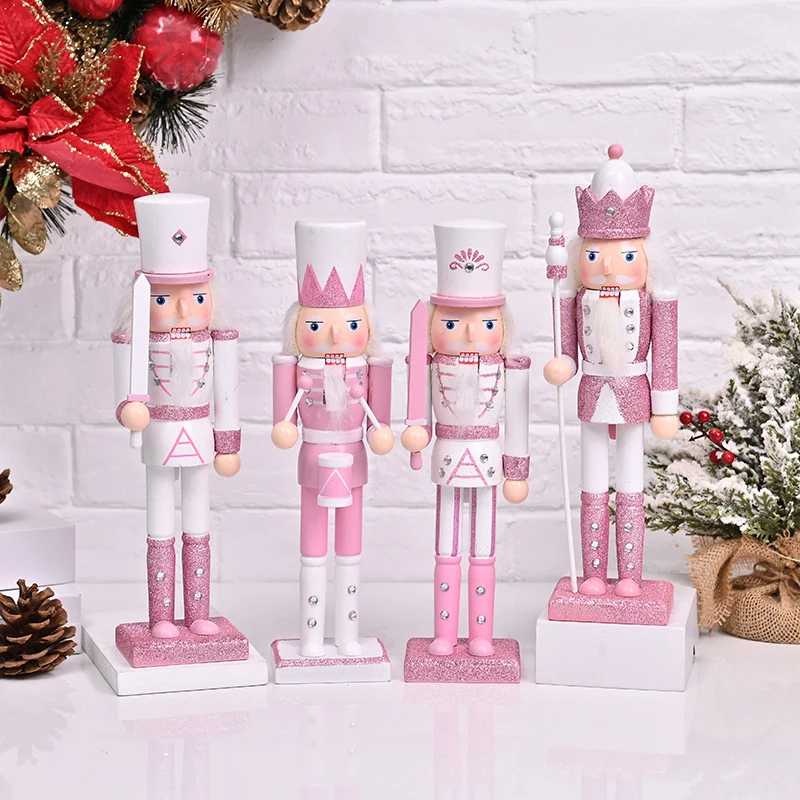 

30cm Pink Series Wooden Nutcracker Soldier Desktop Crafts Ornaments Nutcracker Playing Band Dolls Home Decor
