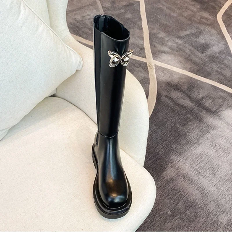 Ботинки женские длинные с круглым носком модные роскошные дизайнерские