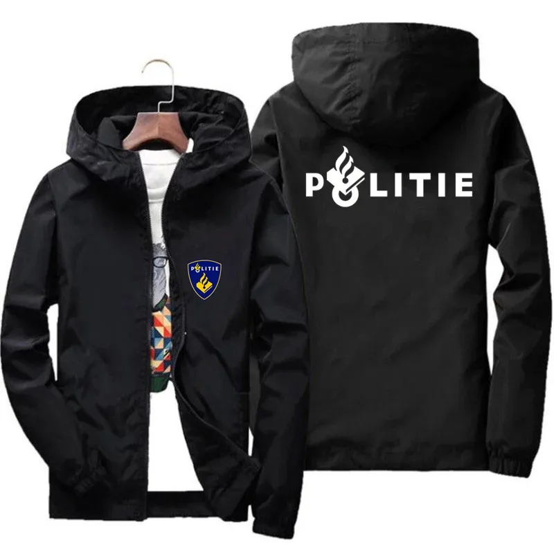 

Men's Motorcycle Netherlands Politie Police Thin Windbreaker Beach Casual Coat Hooded Hoodies Zipper Bomber Jacket Plus Size 7XL