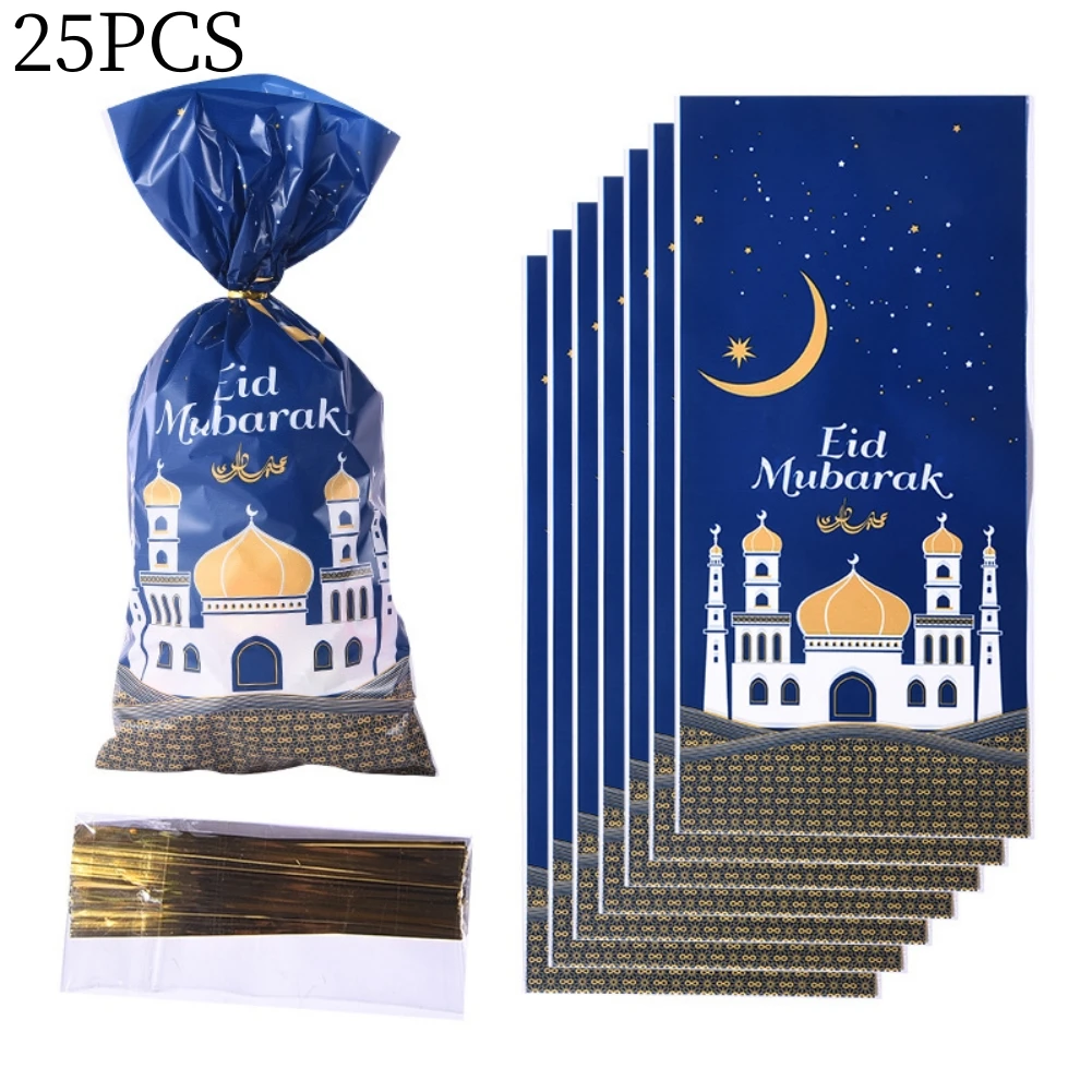 

25PCS Eid Mubarak Gift Bags Plastic Candy Cookie Bag Ramadan Kareem Decoration 2023 Islamic Muslim Party Supplies Eid Gifts