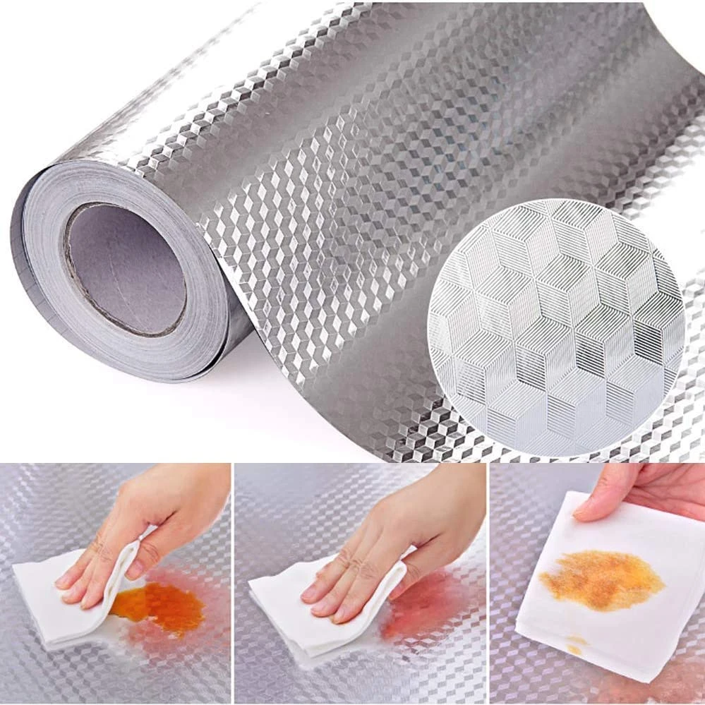 

Kitchen Oil-proof Self Adhesive Stickers Anti-fouling High-temperature Aluminum Foil Waterproof Wallpaper Cabinet Contact Paper