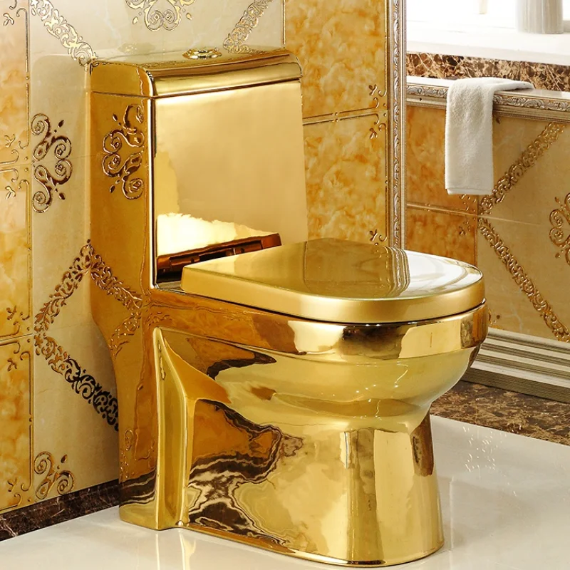 

Artistic Golden Diamonds Style One Piece Closestool Siphon Jet Fluishing S-Trap Floor Mounted Luxious Villa Bathroom Seat Toilet