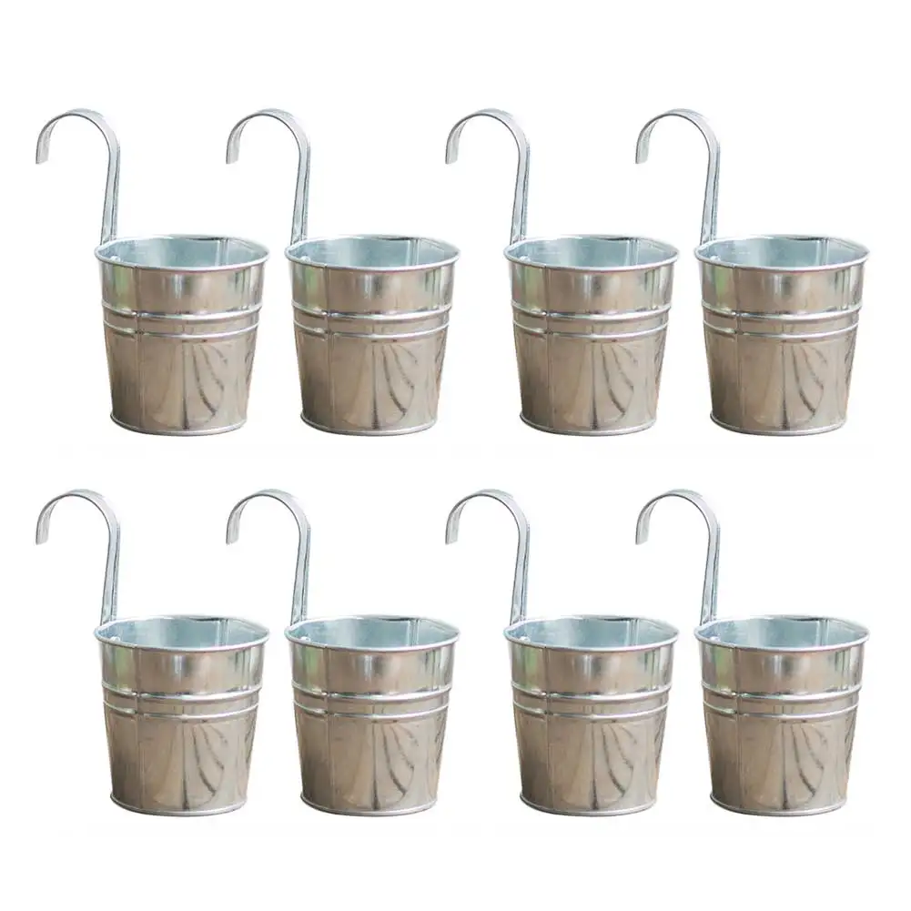 

8pcs Silver For Railing Home Decor Multipurpose With Hook Universal Hanging Flower Pot Indoor Outdoor Garden Iron Bucket Planter