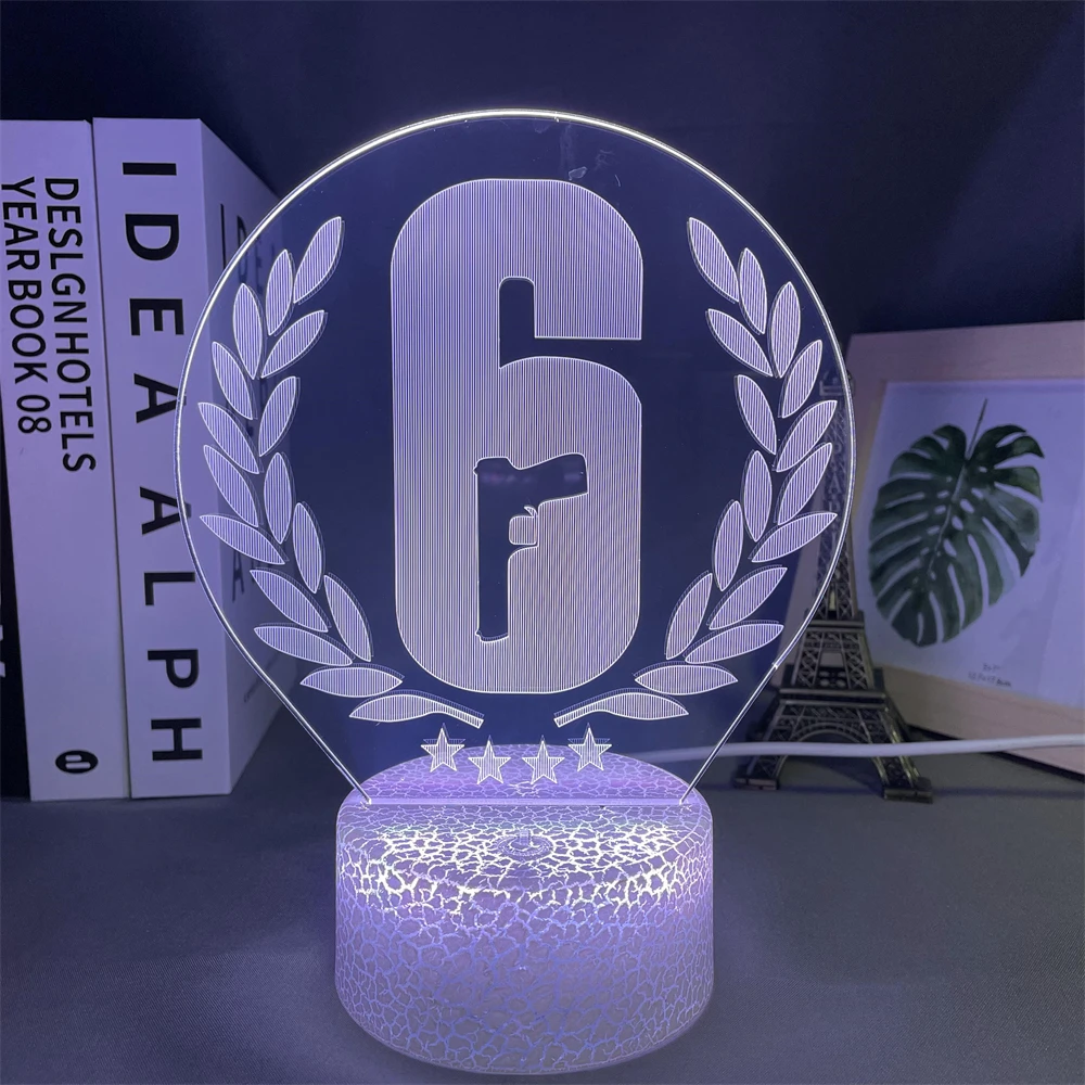 

Rainbow Six 6 FPS Game LOGO 3D Lamps Led RGB Night Lights Neon Cool Gift For Friends Bedroom Table Desk Colorful Mark Decoration