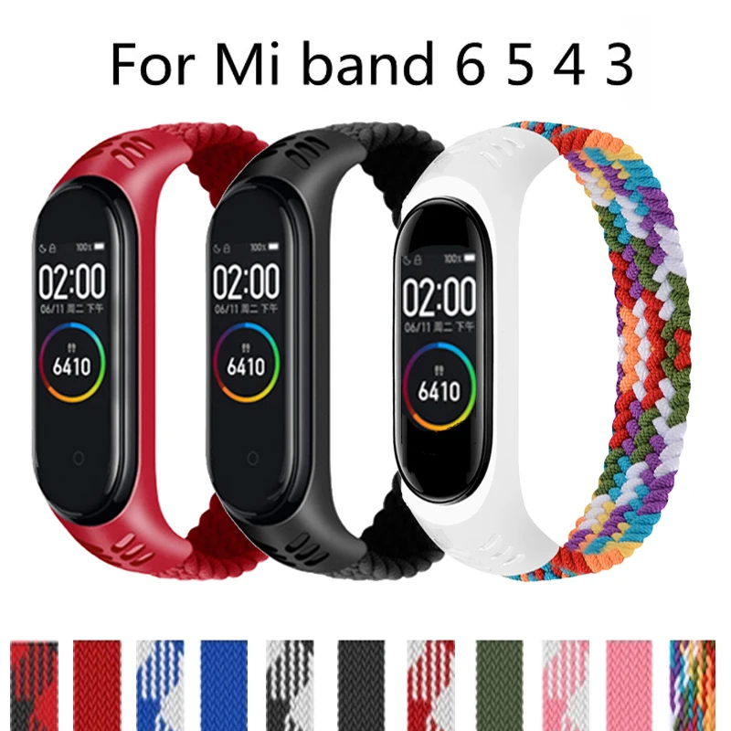 

Bracelet For Mi Band 6 5 4 3 wrist Nylon Strap Braided Solo Loop Sport Smart Wristband Xiaomi Pulseira Fitness wrist Mi Band 6 5