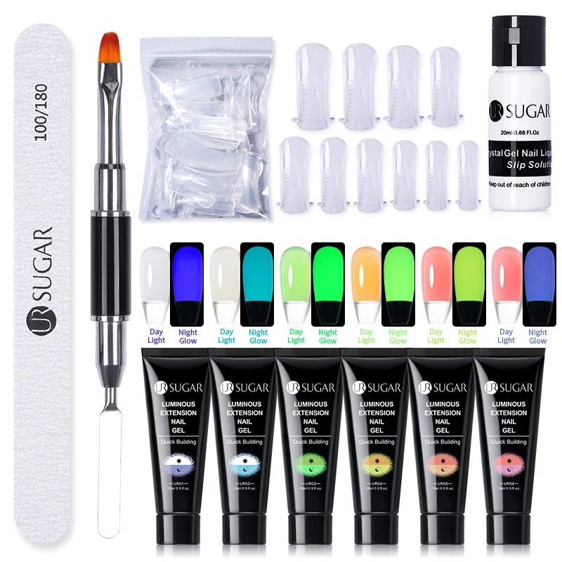

UR SUGAR Luminous Extension Nail Gel Kit Glow in dark Vernis Semi Permanent Soak Off Uv Gel Sets Quick Fingerextension Tools