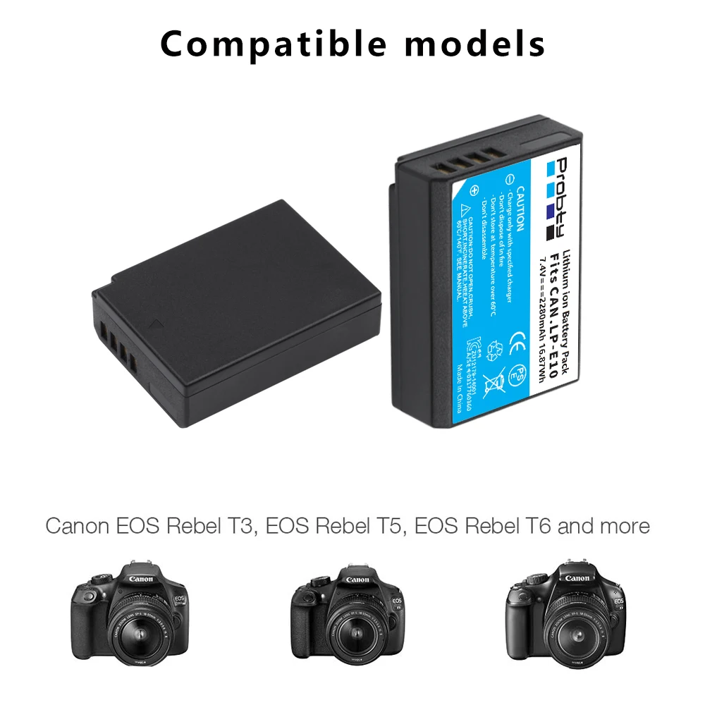 Оригинальный аккумулятор Probty LP-E10 LP E10 LPE10 + зарядное устройство для Canon EOS 1100D 1200D 1300D