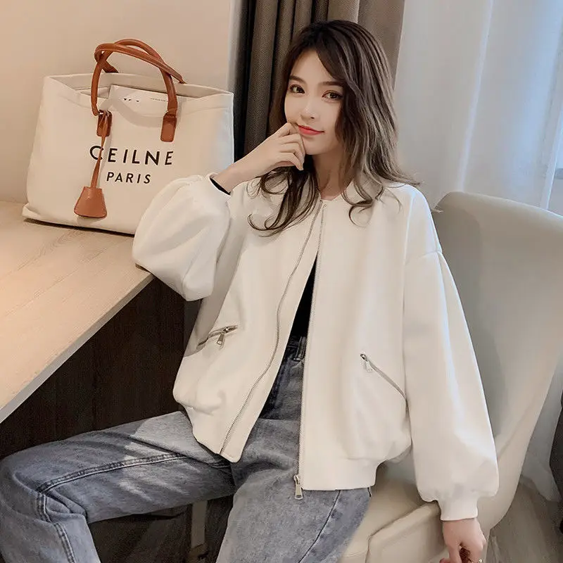 

2022 Women's Spring Autumn New Loose Baseball Uniform Coats Female Solid Color Outerwear Ladies Casual Long Sleeve Jackets D305