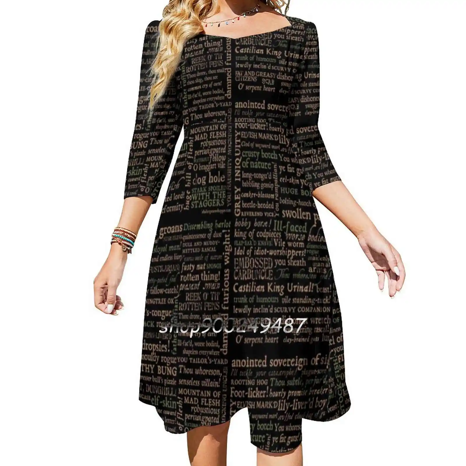 

Shakespeare Insults Dark-Revised Edition ( By Incognita ) Sweetheart Knot Flared Dress Fashion Design Large Size Loose Dress