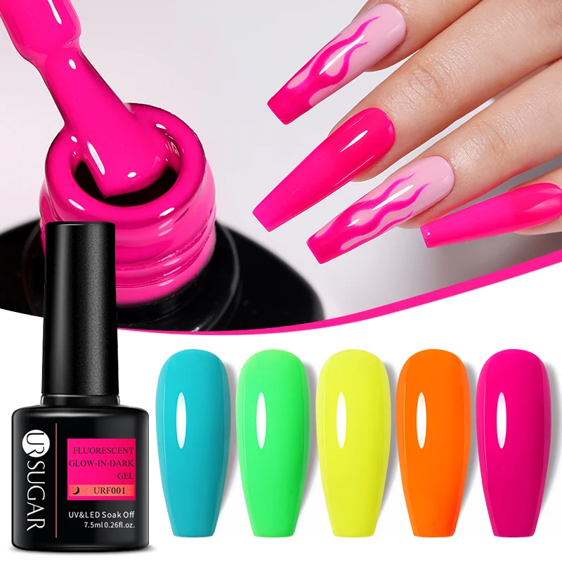 

UR SUGAR 7.5ml Fluorescent Glow-In-Dark Nail Gel Polish Soak Off UV LED Gel Varnish Nail Art Manicures Base Top Coat For Nails
