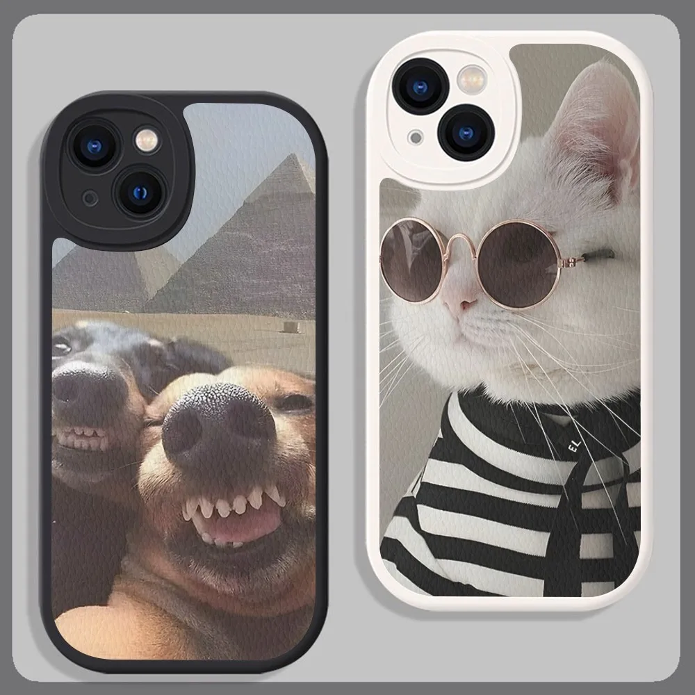 Funny Dog Cat Phone Case Hard Leather For IPhone 16 15 14 13 12 Mini 11 Pro Max Xs X Xr 7 8 Plus Fundas