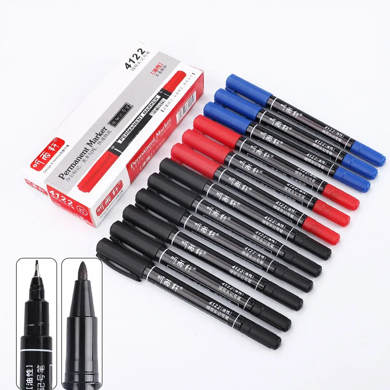 High Quality Waterproof Permanent Dual Tip 0.5/1.0 Mm Nib Black Blue Red Art Marker Pens Student School Office Stationery