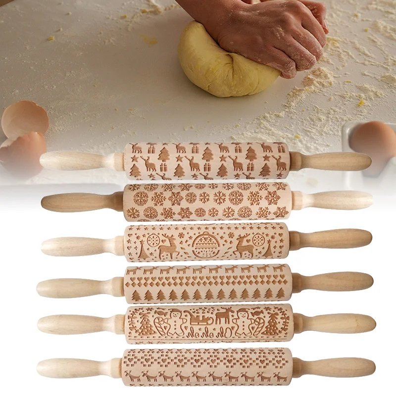1 шт. деревянная рождественская скалка с тиснением для инструментов выпечки