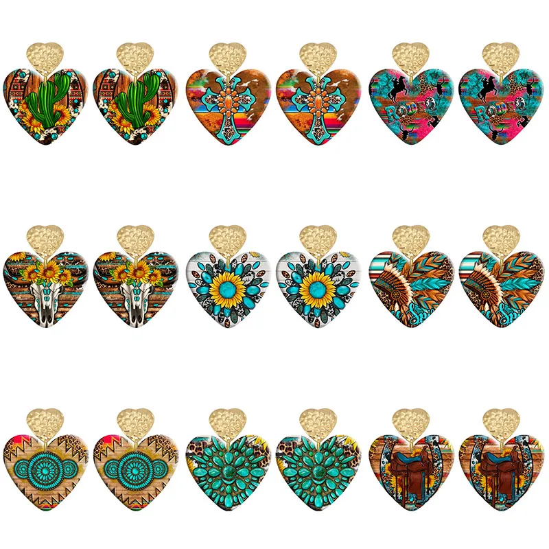 

Sunflower Patterns Animal Acrylic Heart Hook Earrings For Women Piercing Ear Drop Dangle Jewelry R2240
