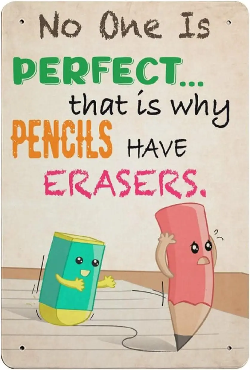 KLSPU No One s Perfect Tht Why Pencls Hve Ersers tn Sgn Gft Techer Clssroom Bck School Gfts Ретро Стиль Wll