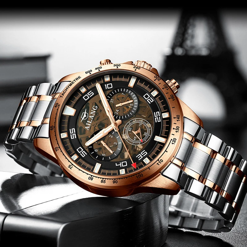 AILANG 2023 Fashion Top Brand Luxury Automatic Business Mens Mechanical Watches Men Waterproof Luminous Tourbillon Wristwatches