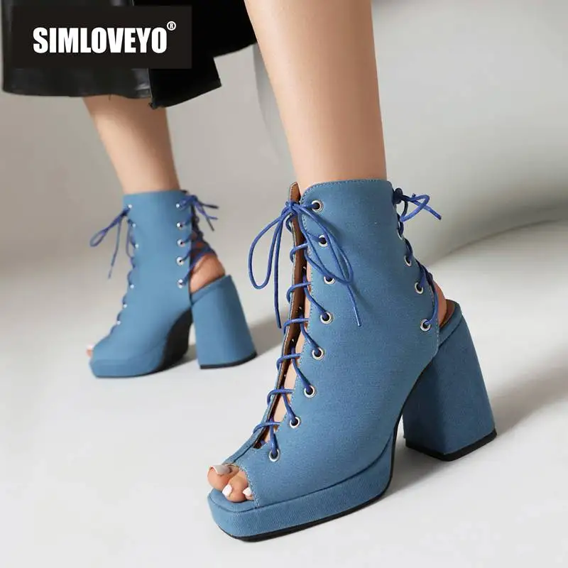 

SIMLOVEYO сандалии с перекрестными ремешками с открытым носком на массивном каблуке 9 см на платформе со шнуровкой большой размер 45 46 пикантные ...