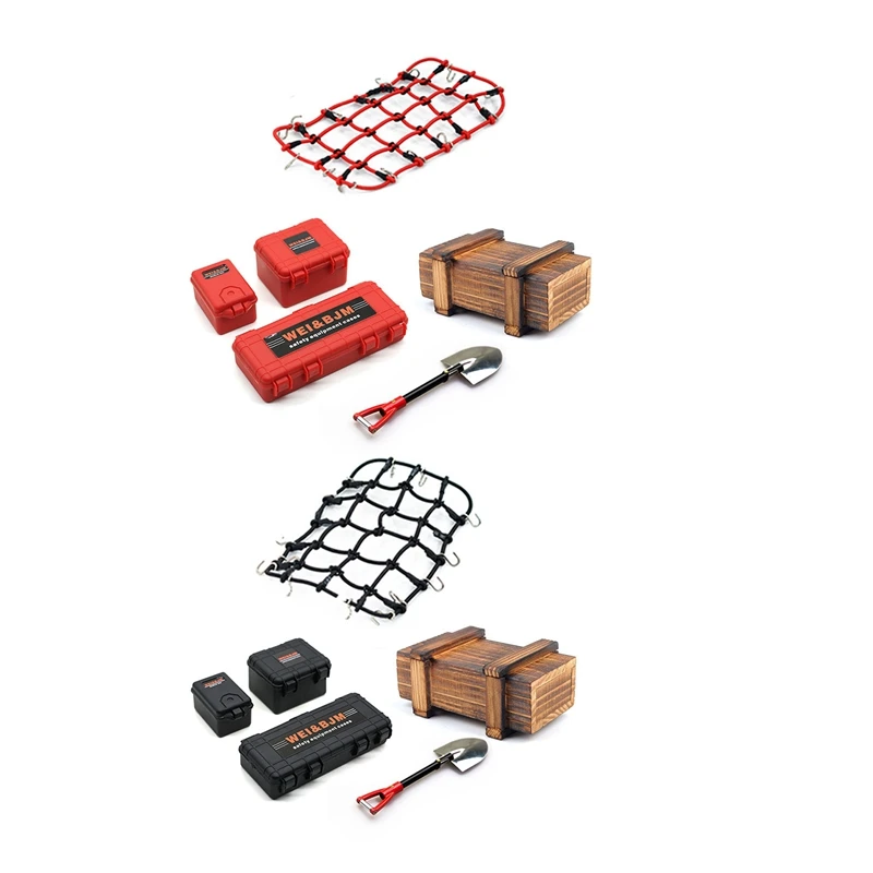 

2Set Simulated Decoration Suitcase Luggage Net Shovel For TRX4 Defender SCX10 90046 90047 MST Jimny VS4 Red & Black