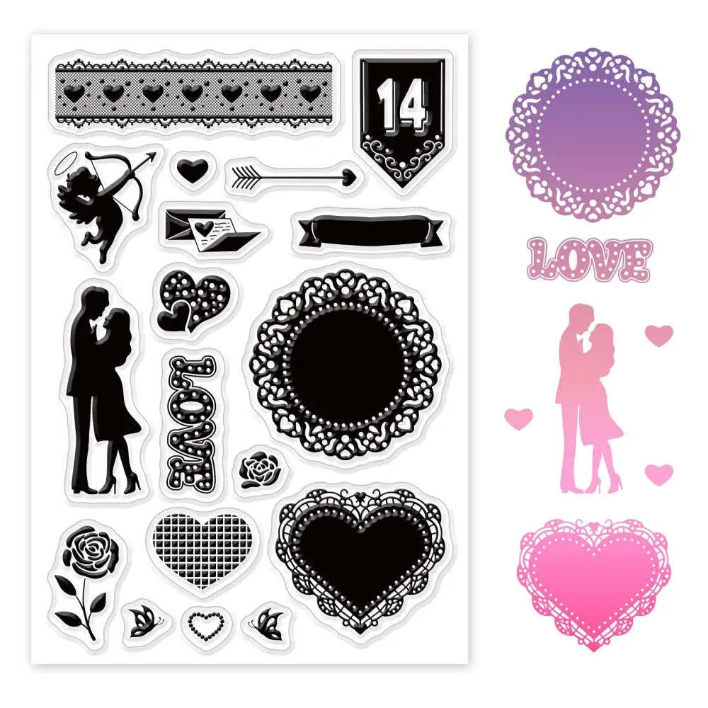 Love Clear Stamps Transparent Silicone Stamp Cupid Lace Lover Flower for Card Making Decoration and DIY Scrapbooking