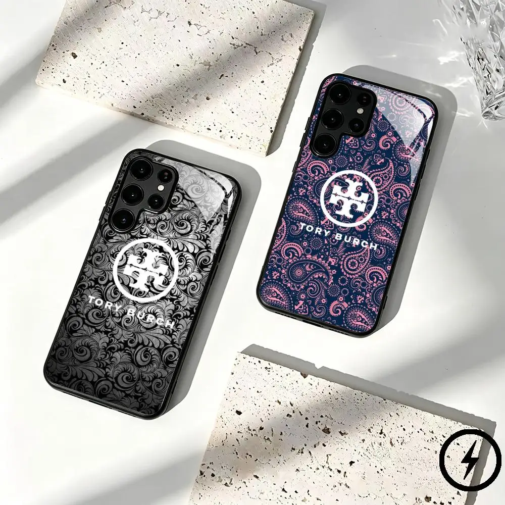 Фото Роскошный модный чехол для телефона Tory Burch для Samsung S26 S25 S24 S23 S22 S21 S20 Plus Ultra Fold A, стеклянный магнитный чехол. №1