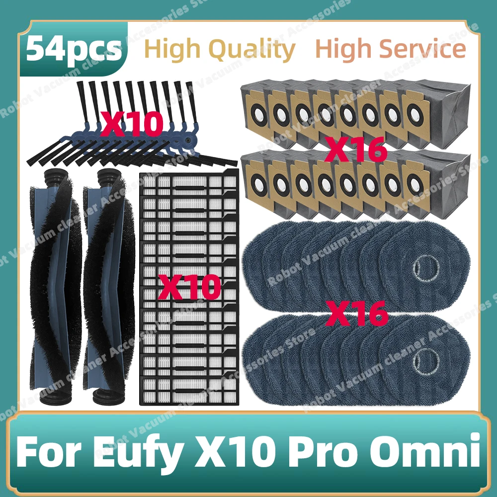 Фото Совместимые детали Eufy X10 Pro Omni, основная боковая щетка, ткань для швабры, фильтр Hepa, сменный мешок для пыли, аксессуары №1