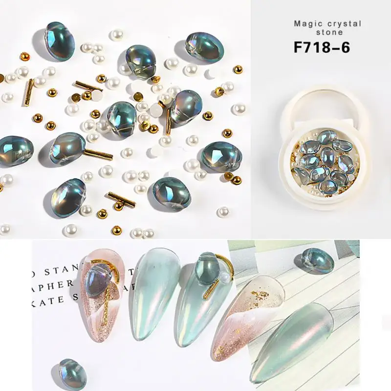 

1 коробка, стразы с кристаллами для дизайна ногтей, ювелирные изделия, жемчуг, стальной шар, заклепки, ракушка, камень, маникюр, 3D украшения дл...