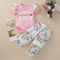 baby suit summer letter peony flower 2 piece set baby set european and american ins girl suit baby and child clothing clothes