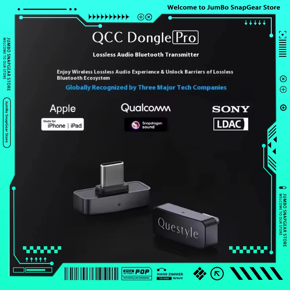 Фото Bluetooth-передатчик Questyle QCC Dongle Pro LDAC 5.4 с поддержкой Snapdragon Lossless Sound и AptX. Наслаждайтесь LDAC. В подарок! №1