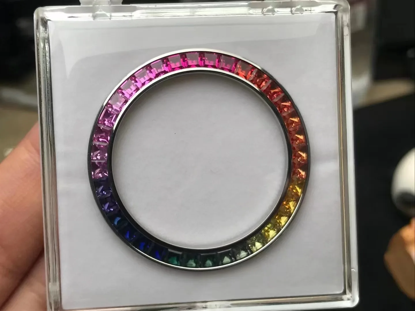 Ins 40mm Stainless Steel Watch Bezel for Daytona Setting with Rainbow Created Sapphire Fashion Watches Parts