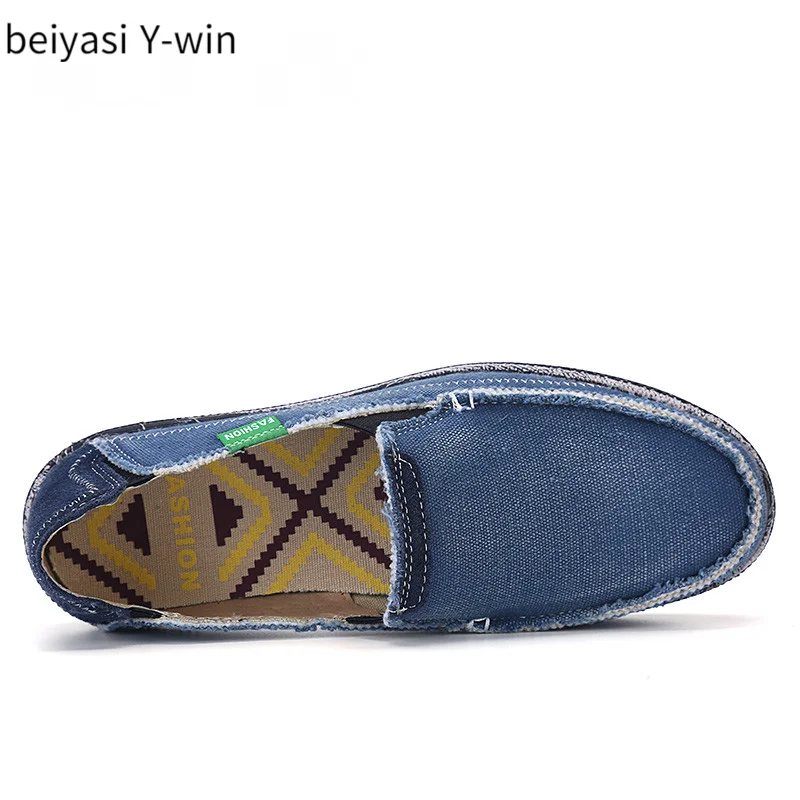 Мужские парусиновые туфли из джинсовой ткани темно-синие повседневные без