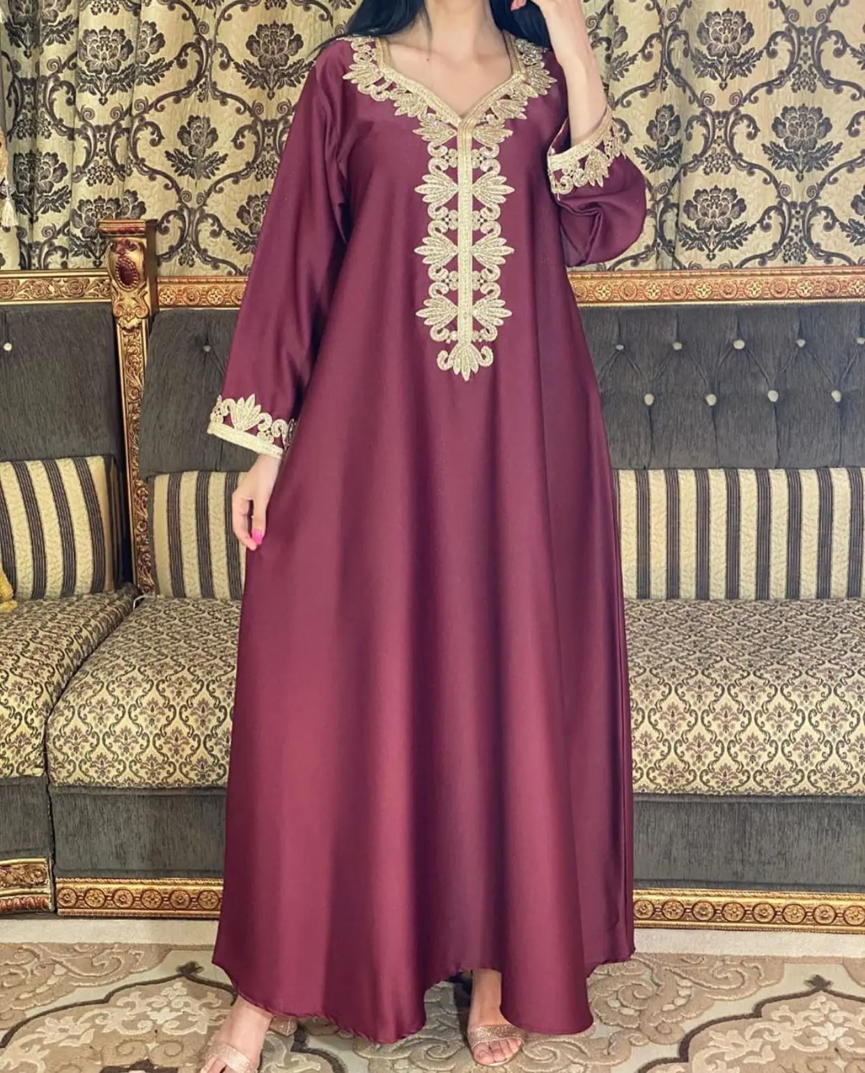 Djellaba Abaya Dubai Embroidered Gold Plated Jalabiya Dress Abaya Muslim Women's Evening Gown Gift Belt Muslim Maxi Dresses