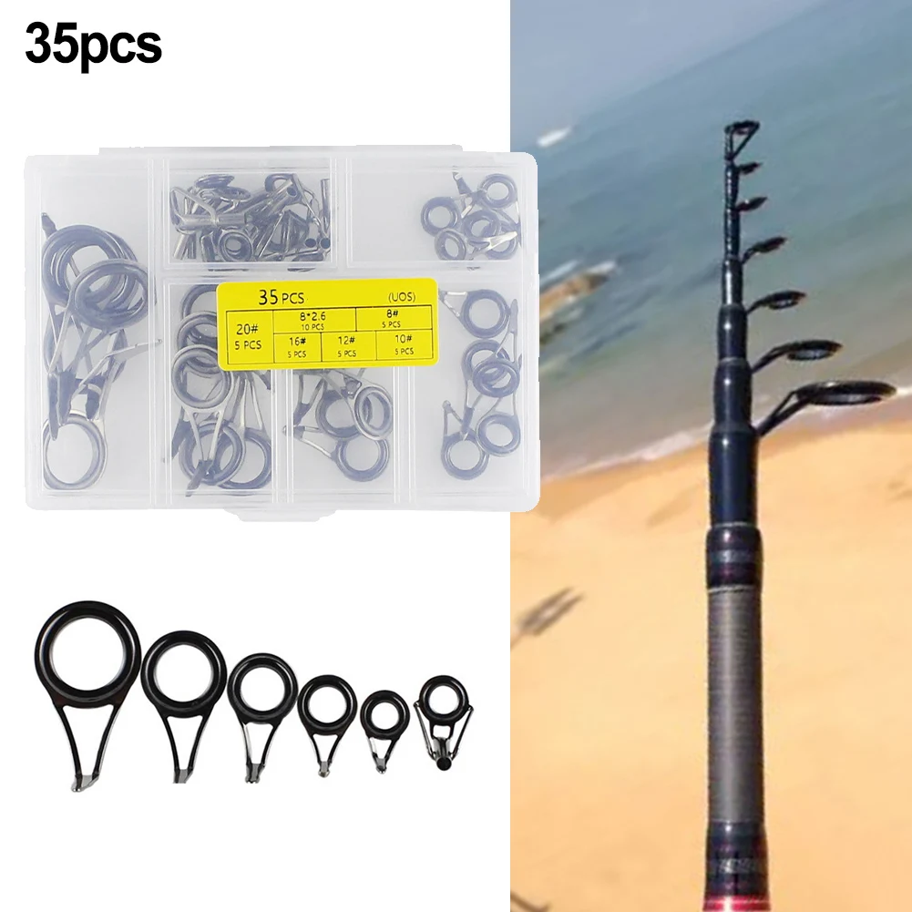

35pcs Fishing Rod Guide Ring Rod Guide Tip Tops Repair Set Single Foot Rod Ring For Homemade Raft Rods/boat Fishing Rods