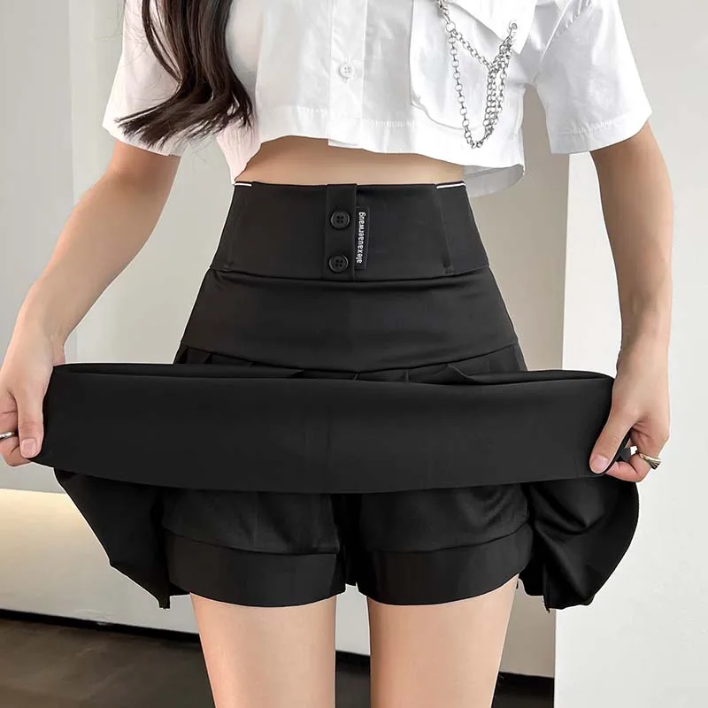 

Женская короткая плиссированная юбка, элегантная брендовая легкая трапециевидная юбка с высокой талией и эластичным поясом в Корейском ст...