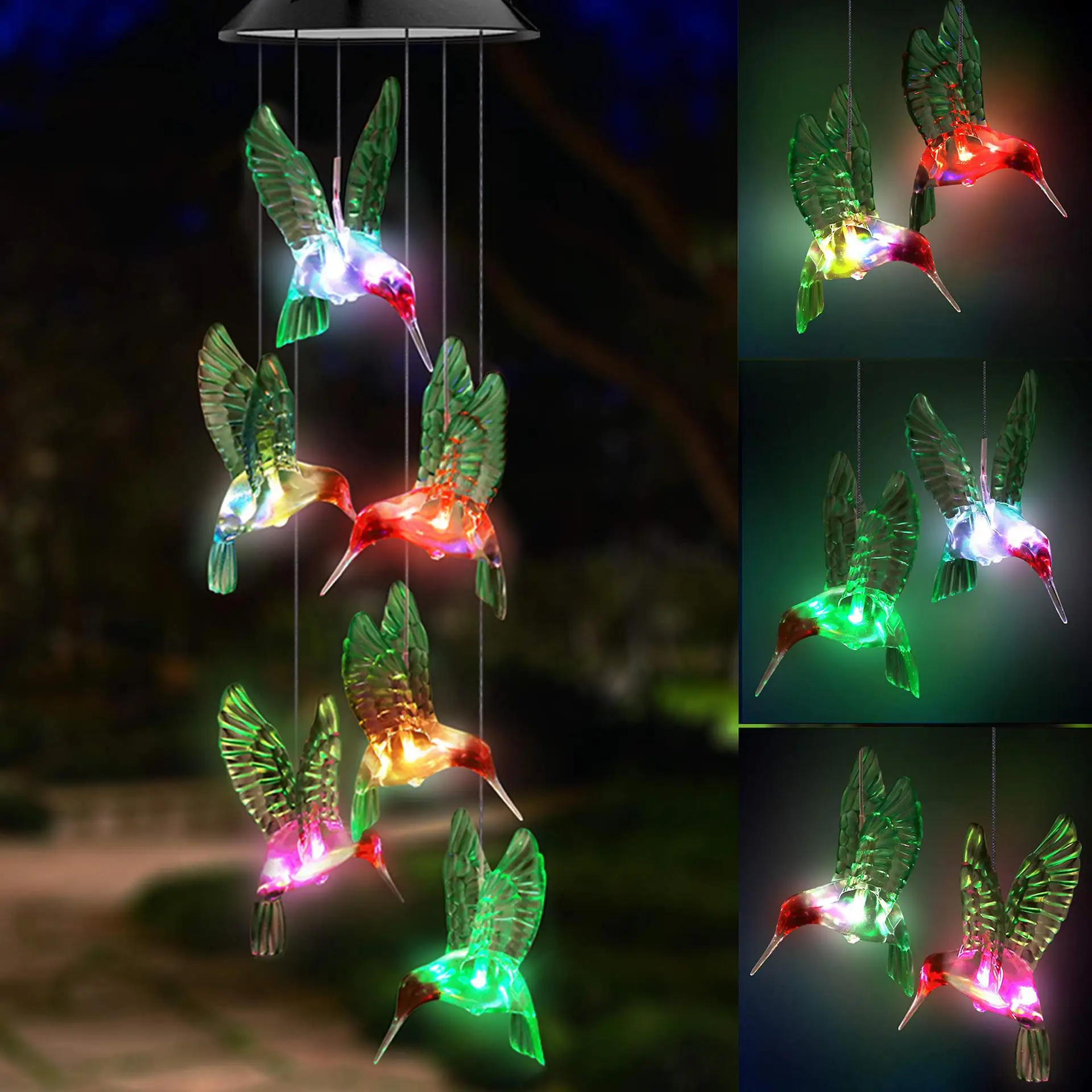 

Outdoor solar wind chime lamp bird butterfly rotating chandelier outdoor waterproof decorative solar light string lights garden