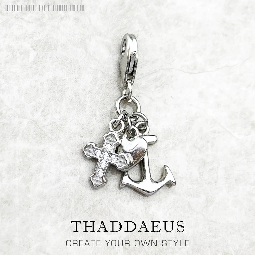 Женская серебряная подвеска в форме сердца с крестом и якорем