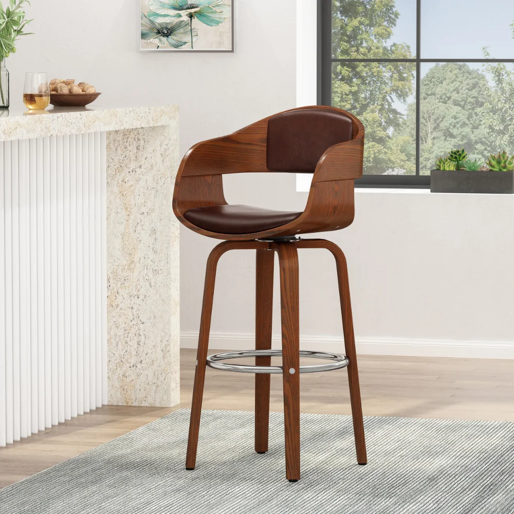 

Lovejoy Upholstered Swivel Barstool, Dark Brown and Walnut Bar Stools
