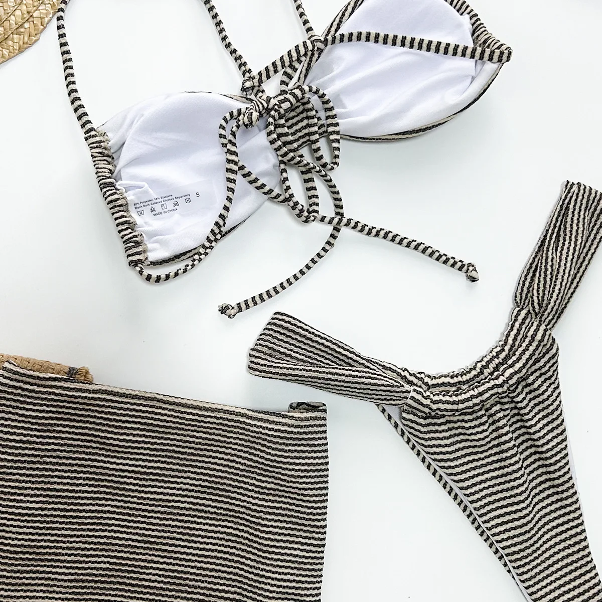 Сексуальные комплекты бикини Бандо в горизонтальную полоску купальники с