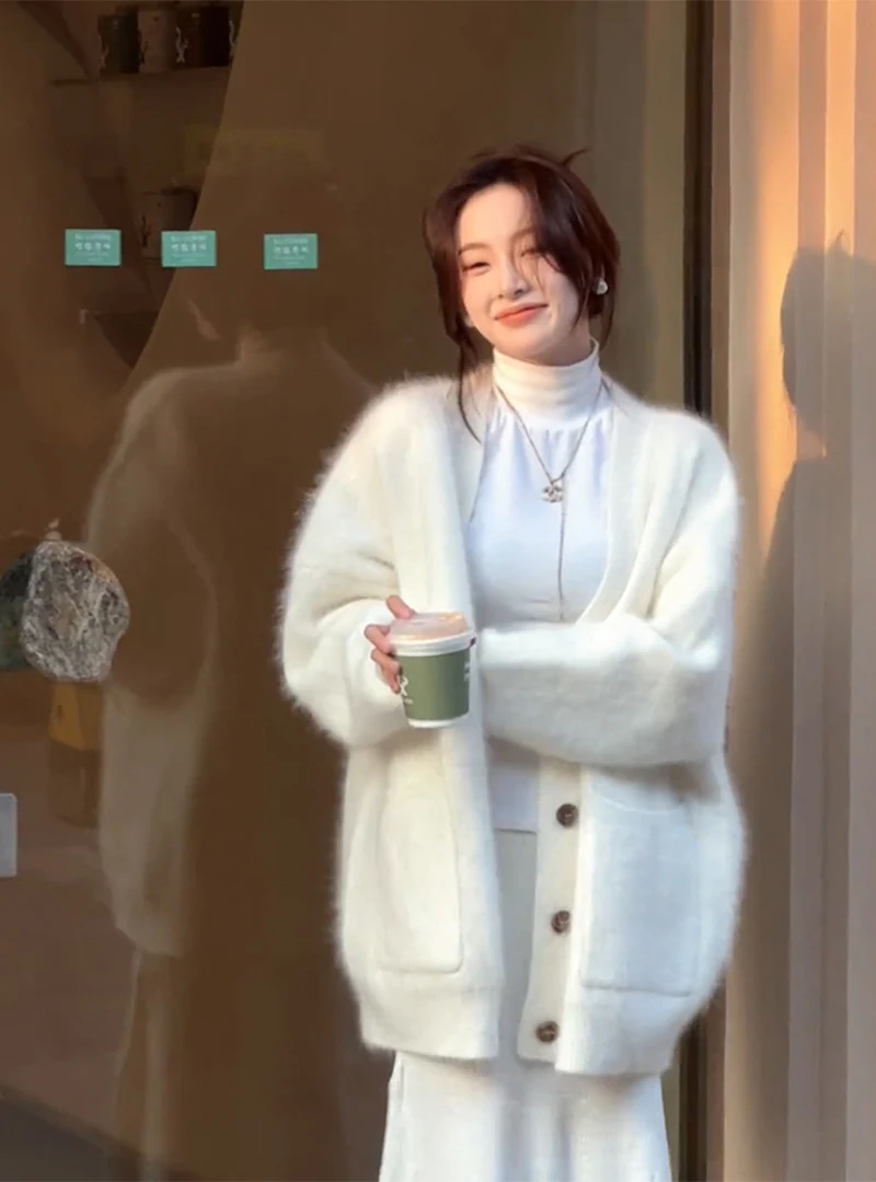 Faux Mink Velvet Korean Sle Soft Glutinous Sweater Women Autumn and Winter New Loose Idle Outer Wear Cardigan Thicken...