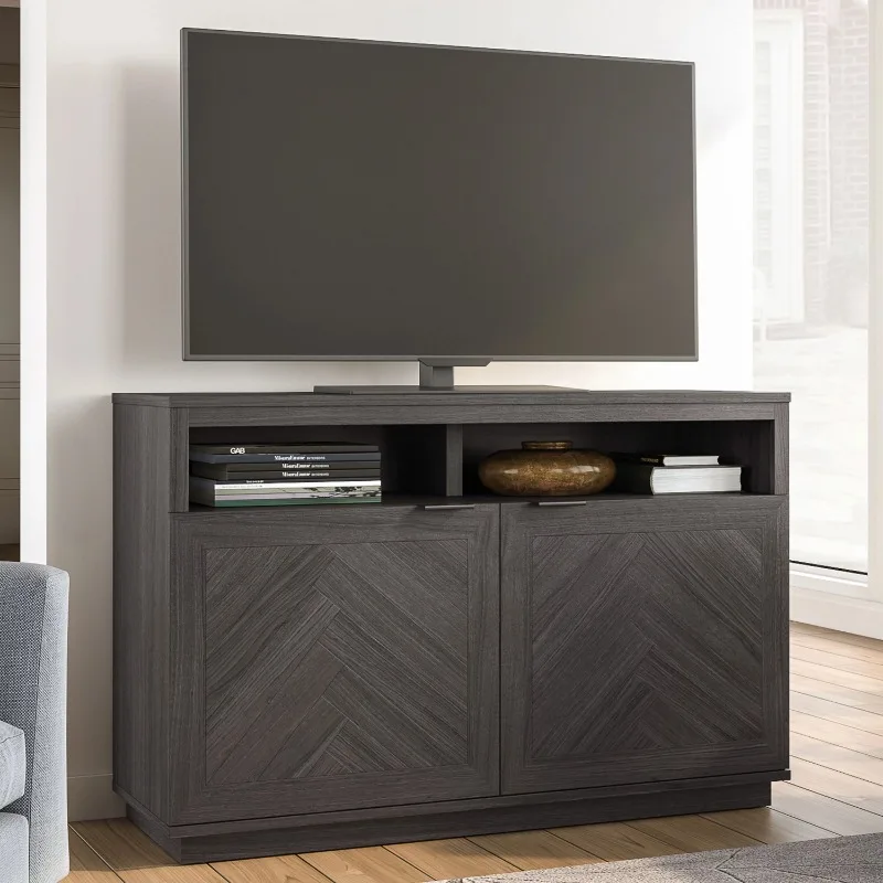 

Better Homes & Gardens Herringbone TV Stand For TVs up to 55”, Gray tv cabinet living room furniture