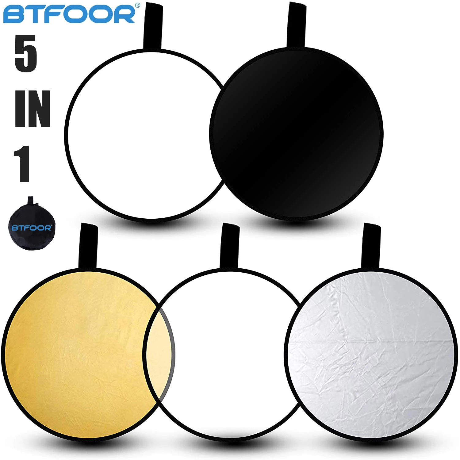 

24" 60cm 5in1 Reflector Photography Collapsible Portable Light Diffuser Round Reflector For Photo Multi Color gold silver black
