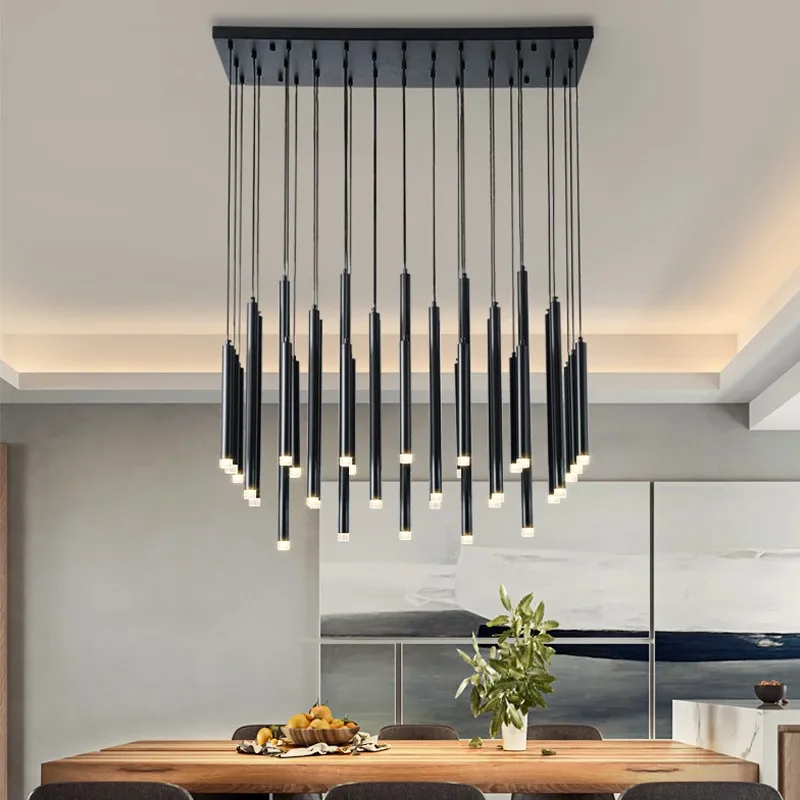 

Art LED Chandelier Pendant Lamp Light Modern Lighting Dining Living Room Tube Hanging Restaurant Bar Kitchen Island Fixtures