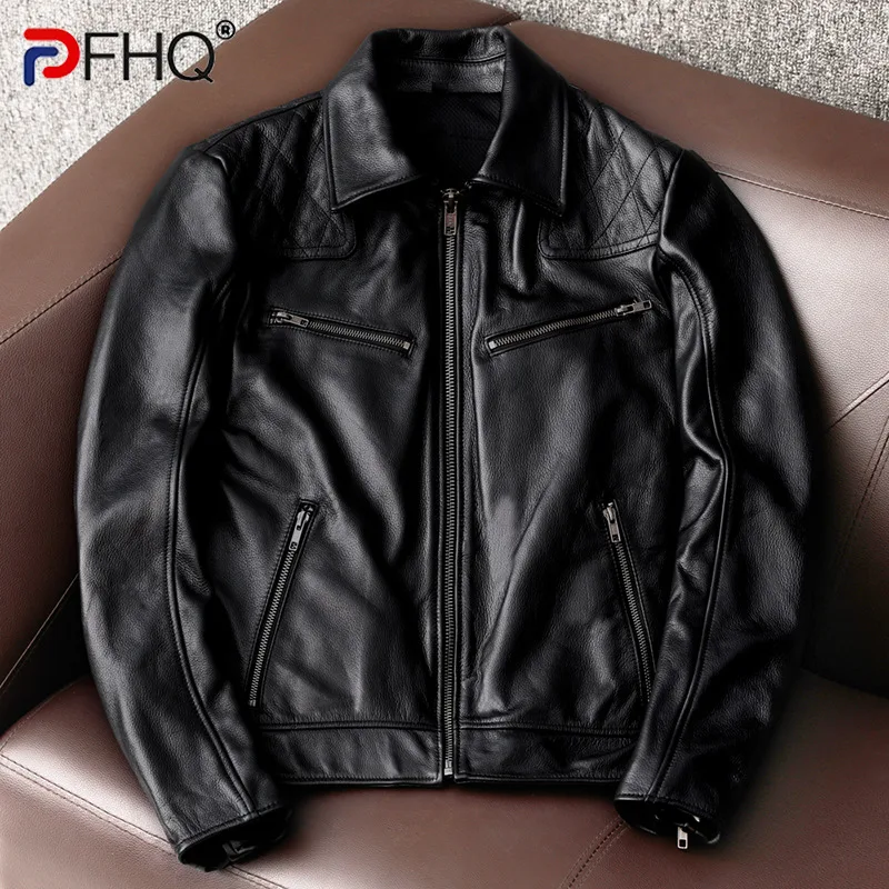 

PFHQ Autumn Men's Motorcycle Leather Riding Clothes Built-in Protective Bag Niche Design Zippers Darkwear Handsome Coat 21Z1761