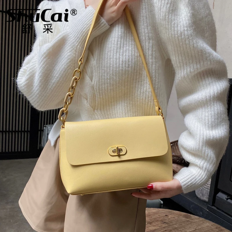 Shu Cai bag female niche 2022 new all-match simple messenger bag retro leather shoulder armpit small square bag