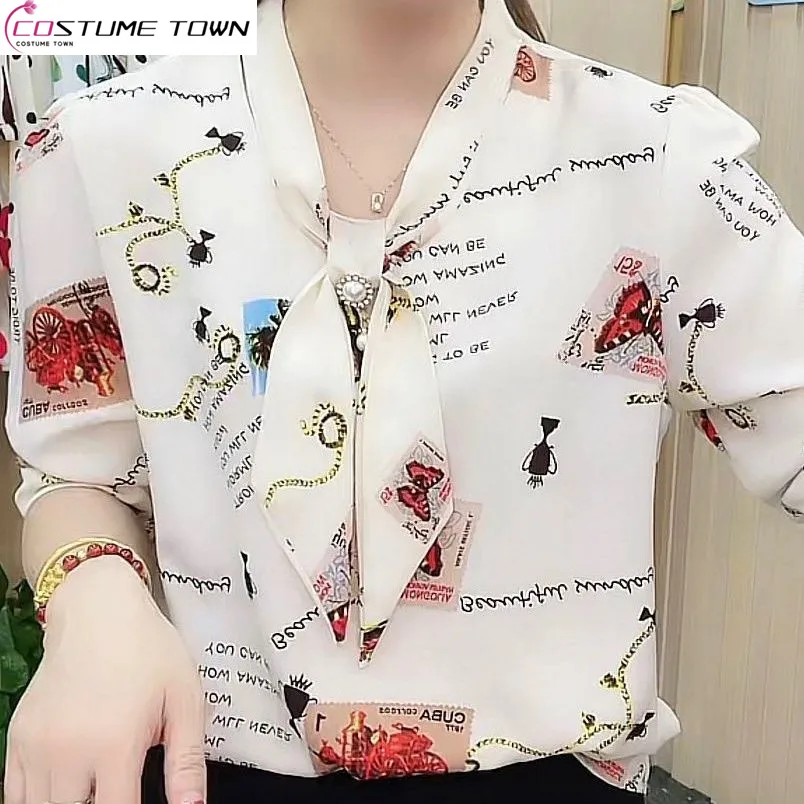 

2023 Fashion Mom's Summer New Mid Sleeve Bow Style Versatile Small Shirt Chiffon Shirt Slim Versatile Women's Fashion Trend