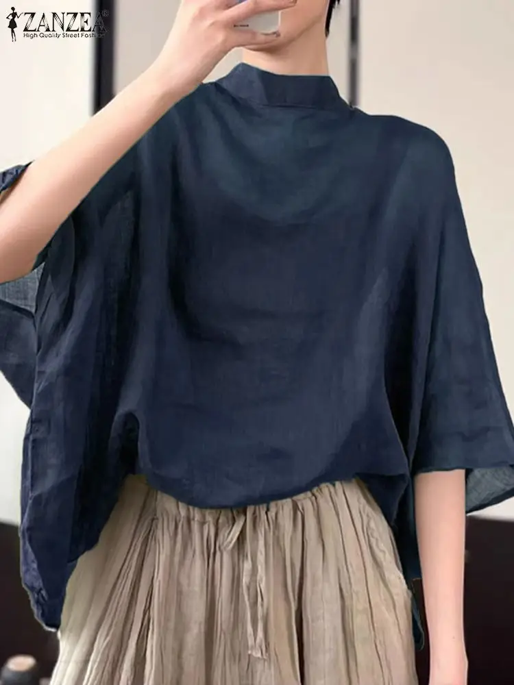 Топ ZANZEA женский асимметричный с рукавом летучая мышь свободная Прозрачная