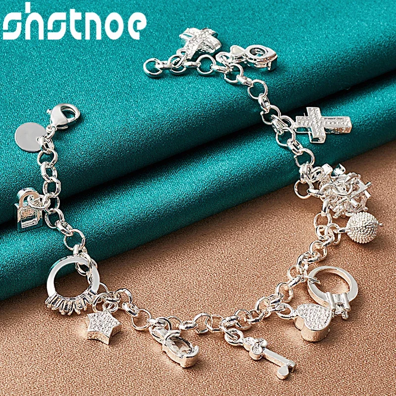 SHSTONE Стерлингового Серебра 925 пробы Луна Сердце Замок Крест Кольцо Браслет Для