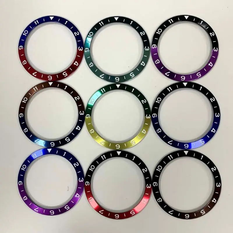 38mm Aluminum Ring GMT1-11 Font Diver's Style Watch Bezel Insert Fits 40mm Men's Watch Cases Replace Accessory Diving Bezel Ring